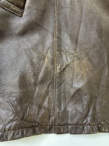 Vintage Sears Leather Double Breasted Trench Coat Jacket Size 42 Brown