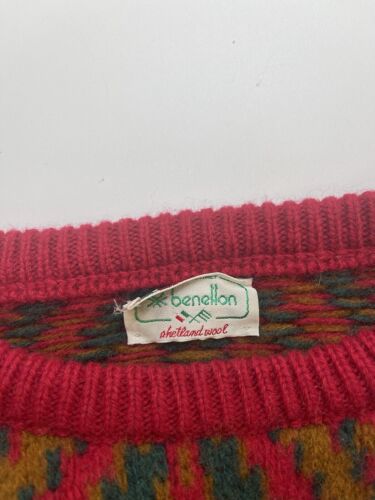 Vintage Benetton Shetland Wool Knit Sweater Size Large Made In Italy