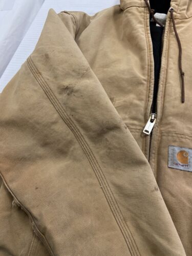 Vintage Carhartt Canvas Bomber Work Jacket Size XL Hooded Tan Insulated