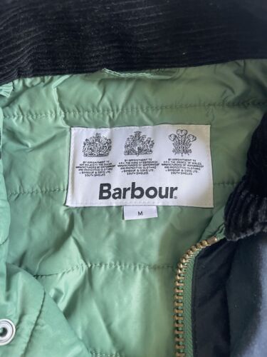 Barbour Waxed Coat Jacket Size Medium Blue Corduroy Collar