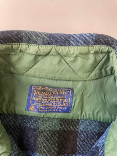 Vintage Pendleton Wool Button Up Shirt Size Medium Green Blue Plaid