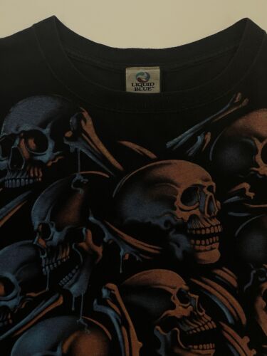 Vintage Skeleton Skulls Liquid Blue T-Shirt Size 2XL