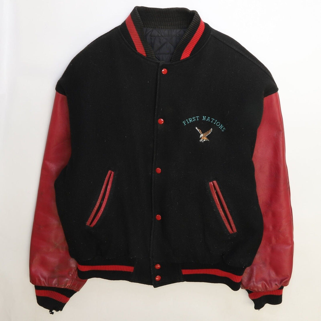 Vintage First Nations Eagle Leather Wool Varsity Jacket Size XL