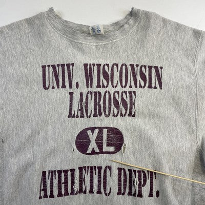 Vintage Wisconsin Lacrosse Champion Reverse Weave Sweatshirt XL Distressed 80s