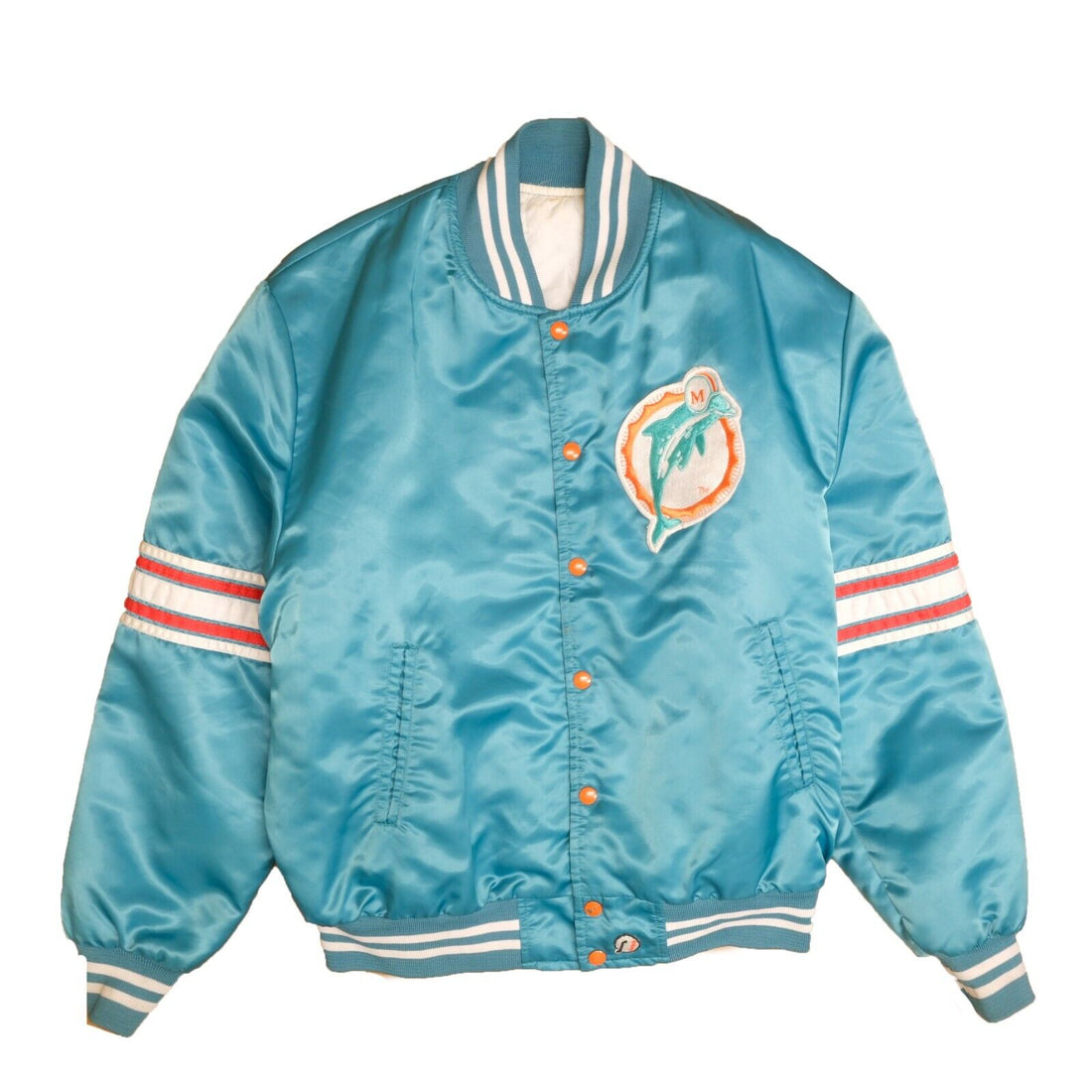 Vintage Miami Dolphins Satin Bomber Jacket Size Large Teal NFL