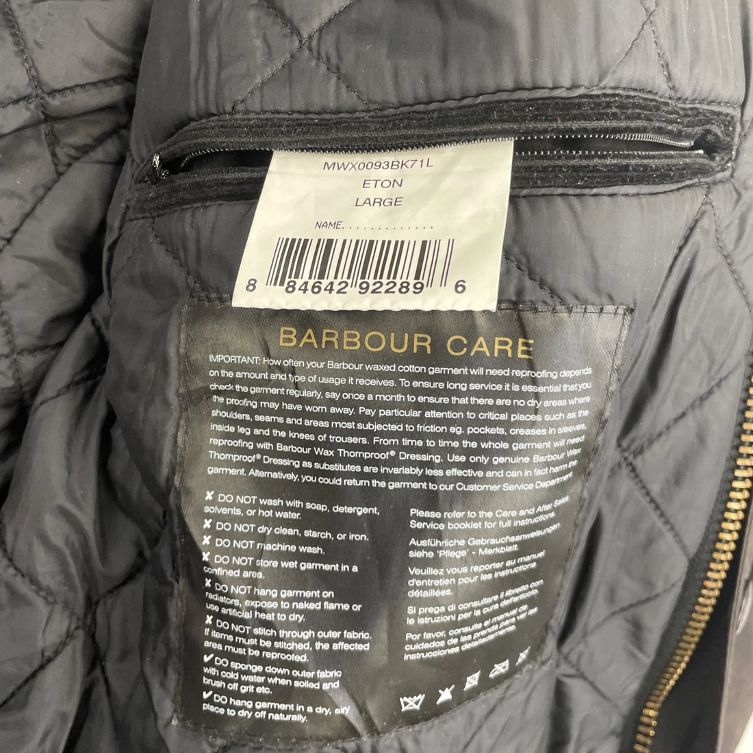 Barbour Eton Waxed Coat Jacket Size Large