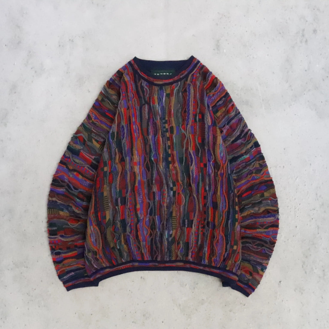 Vintage Tundra 3D Knit Crewneck Sweater Size Large 90s