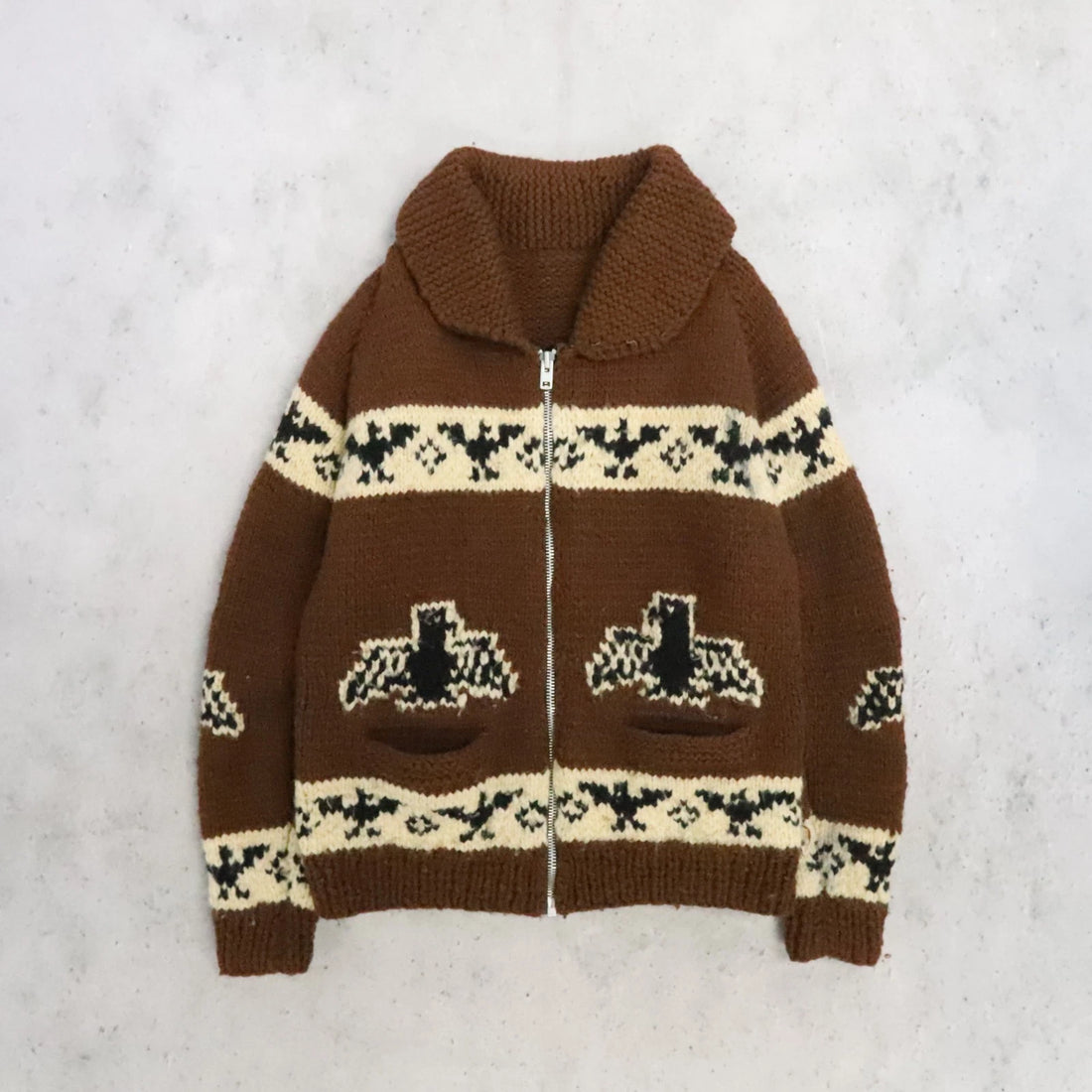 Vintage Totem Thunderbird Wool Knit Cowichan Sweater Size XL
