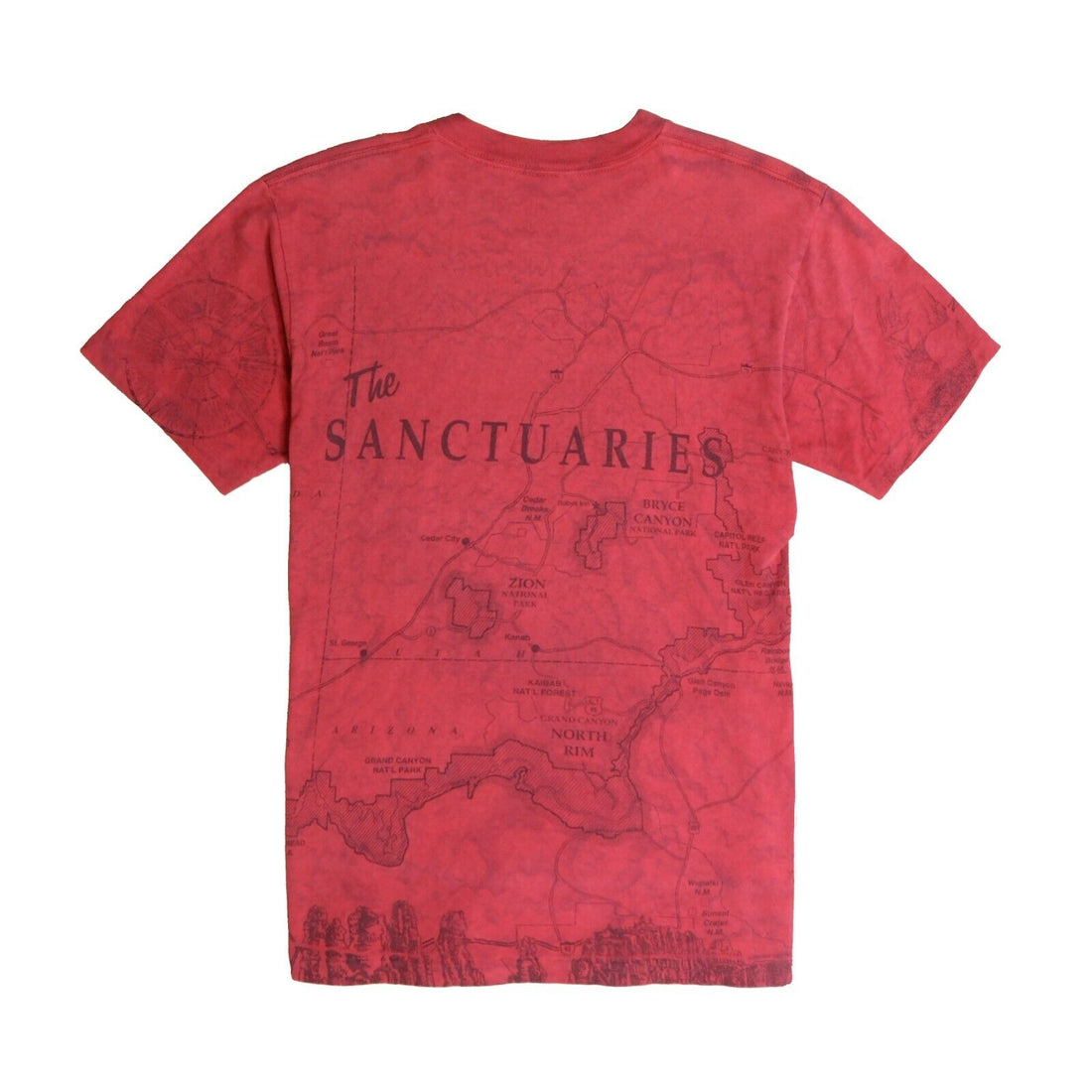 Vintage The Sanctuaries Map T-Shirt Size Medium Red All Over Print AOP 1994 90s
