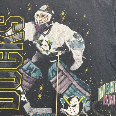 Vintage Anaheim Mighty Ducks Bulletin T-Shirt One Size 90s All Over Print NHL
