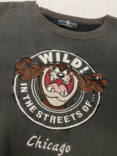 Vintage Taz Wild In the Streets Chicago Size XL Black Looney Tunes 90s