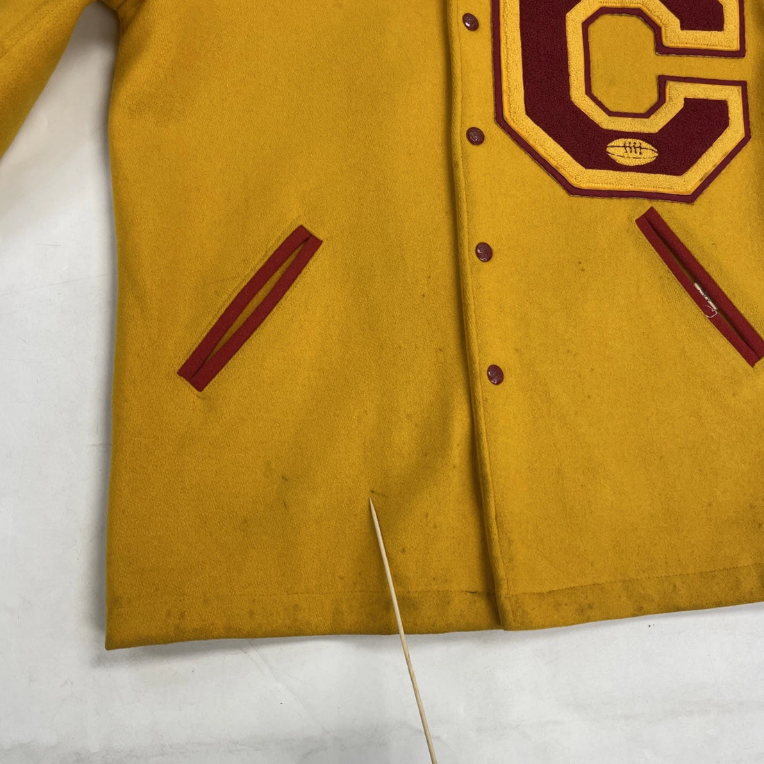 Vintage Football Wool Letterman Varsity Coat Jacket Size 40 Yellow