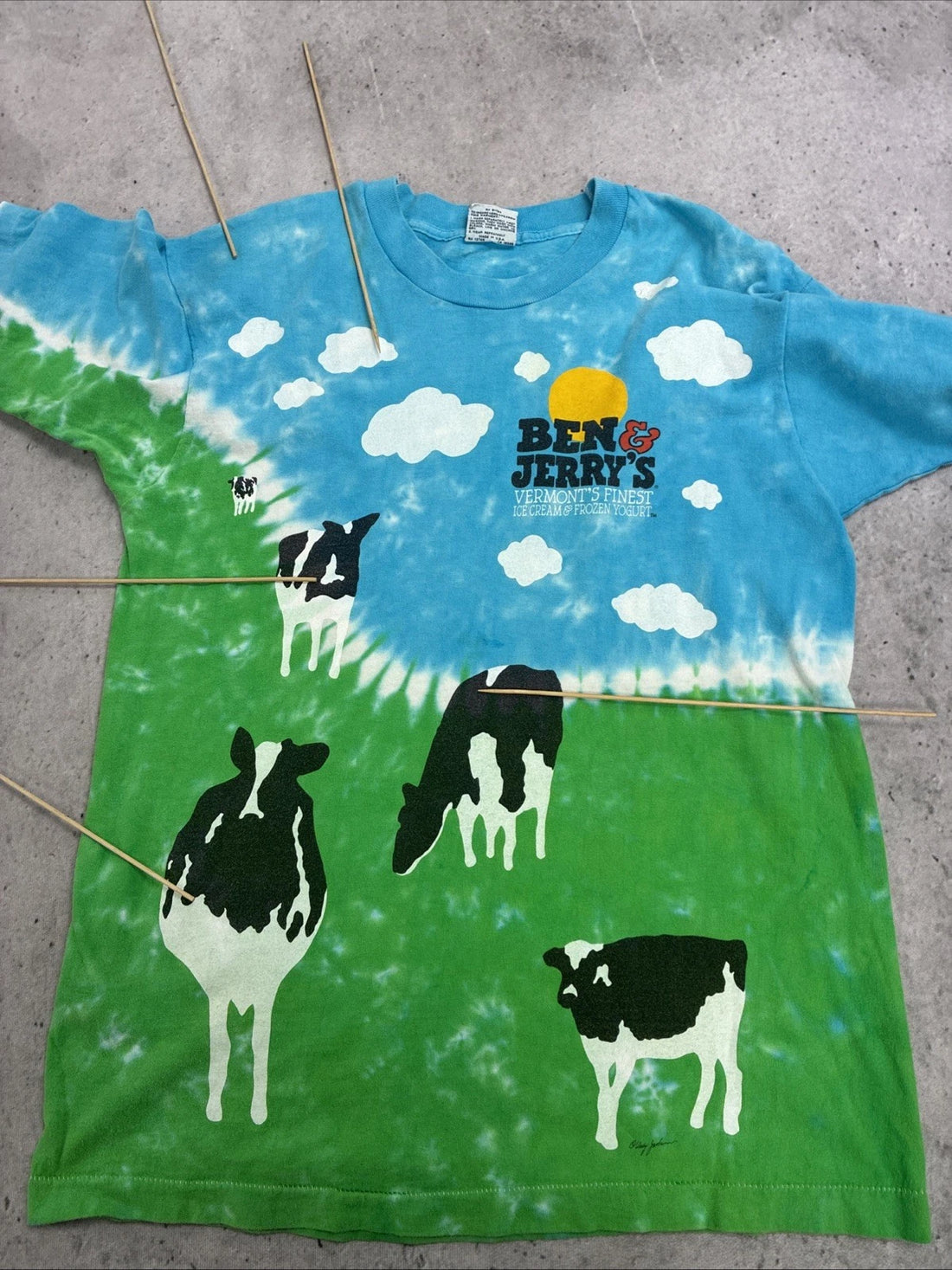 Vintage Ben & Jerry's Euphoria Ice Cream Liquid Blue Tie Dye T-Shirt Large 90s