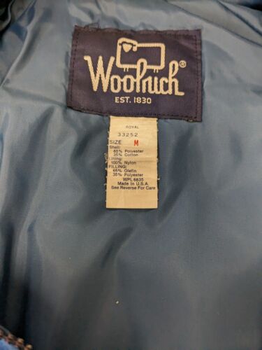 Vintage Woolrich Bomber Jacket Size Medium Blue Insulated Made USA