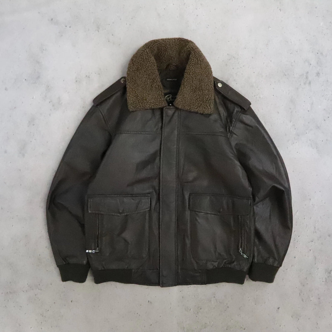 Original Outerwear Sherpa Collar Leather Bomber Jacket Size Large