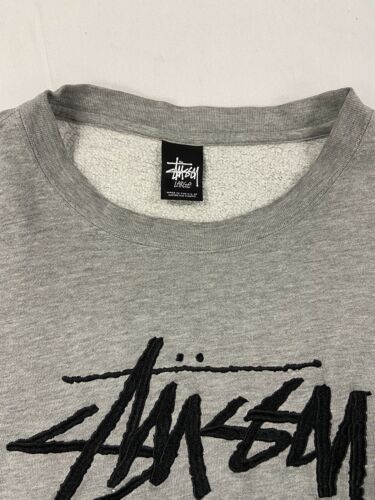 Vintage Stussy Sweatshirt Crewneck Size Large Gray Embroidered Y2K