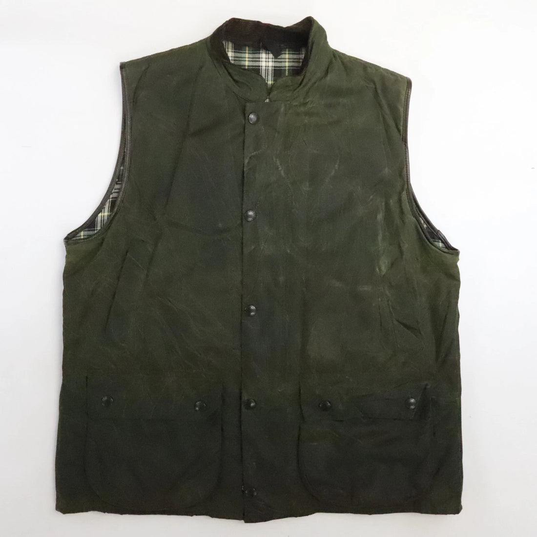 Barbour Waxed Cotton Vest Jacket XL Green Corduroy Collar