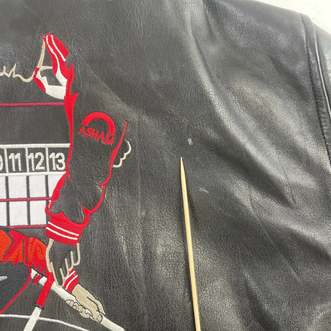 Vintage Asham Curling Leather Varsity Bomber Jacket Size XL