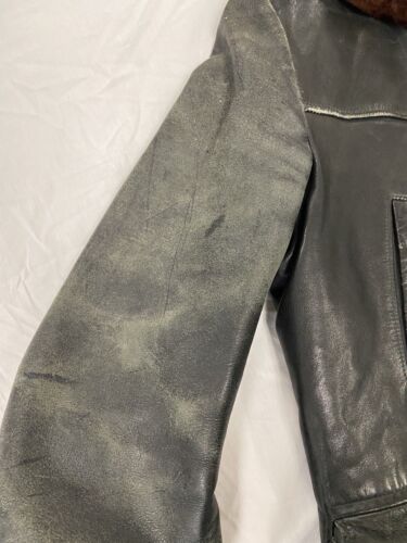 Vintage Leather Overcoat Jacket Size Large Black Fur Collar