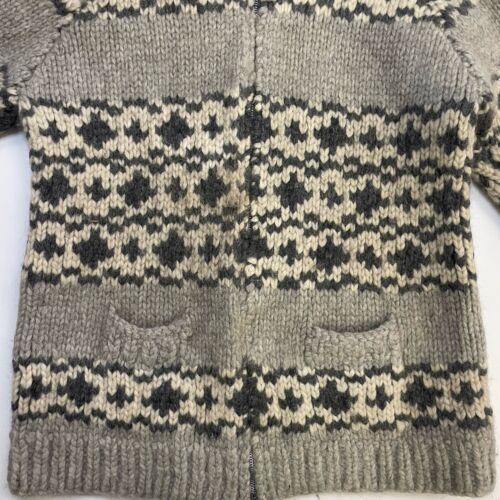 Vintage Wool Knit Cowichan Sweater Size XL Gray Fair Isle Talon Zip