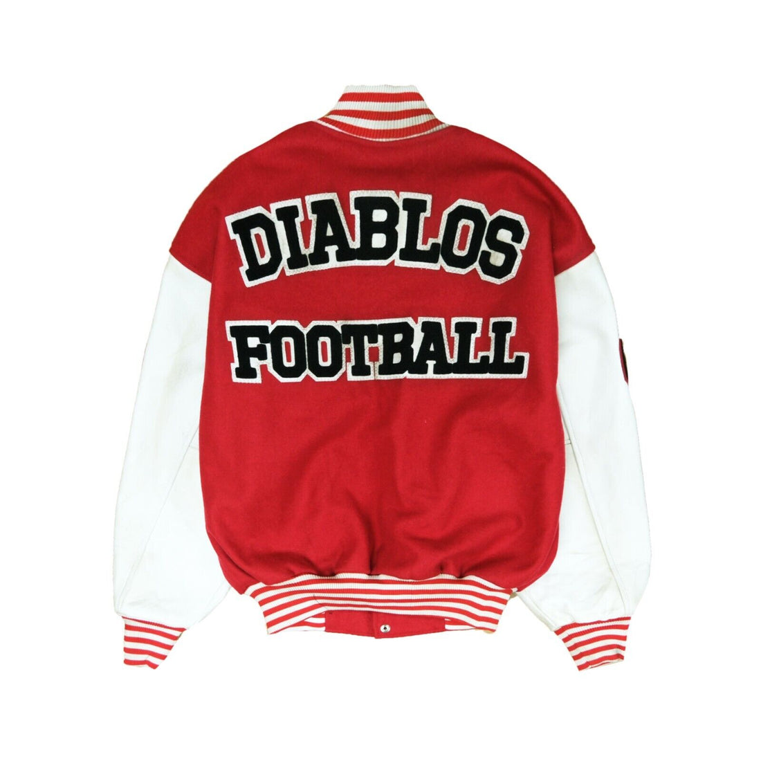 Vintage Diablo Football Leather Wool Varsity Jacket Size Medium Red 90s