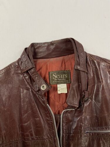 Vintage Sears Cafe Racer Motorcycle Leather Jacket Size 40 Tall Maroon Clix Zip