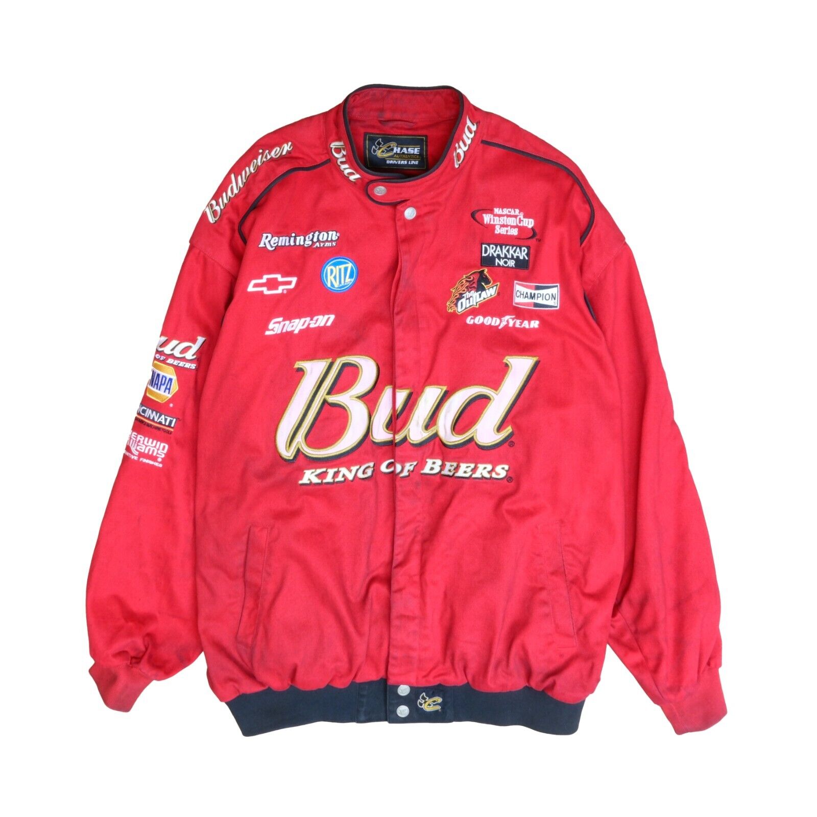 Vintage Budweiser King of Beers Chase Racing Jacket Size 2XL Red NASCAR