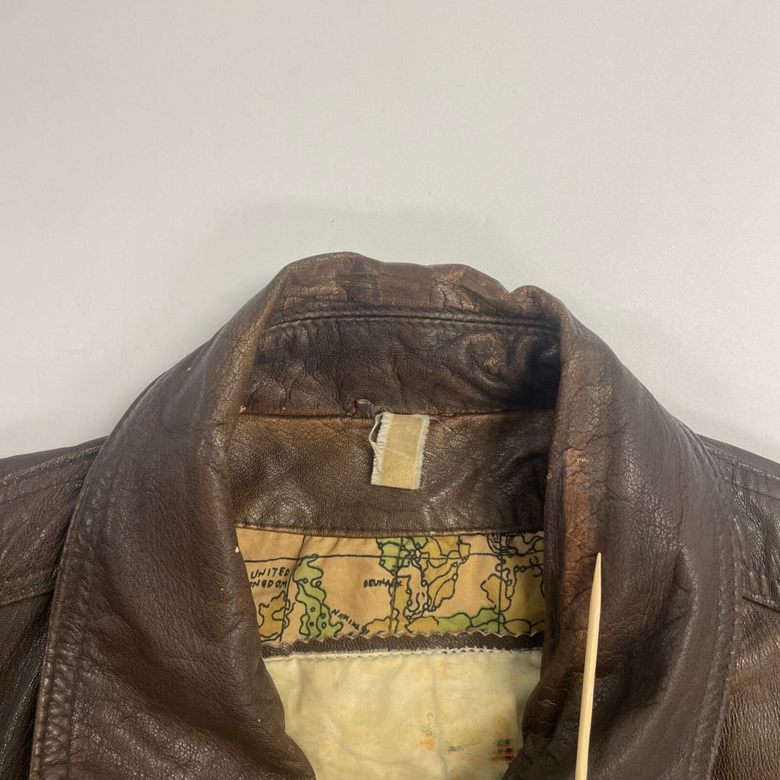 Vintage Map Lined Leather Bomber Jacket Size Large Brown