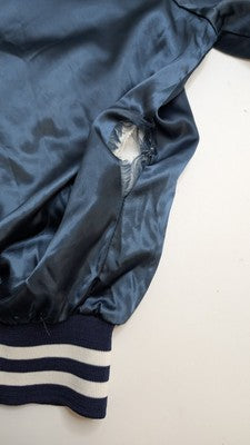 Vintage Karington Satin Bomber Jacket Size Large Blue