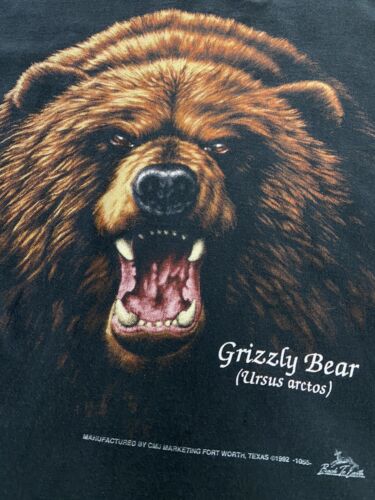 Vintage Grizzly Bear Ursos Arctos 3D Emblem T-Shirt Size XL Black 1992 90s