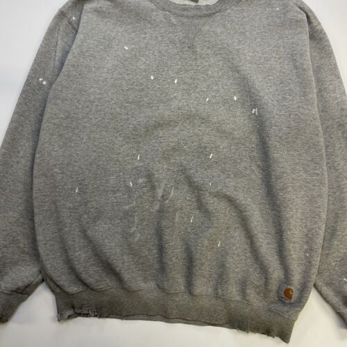 Vintage Carhartt Paint Splatter Crewneck Sweatshirt Size Large Gray Distressed