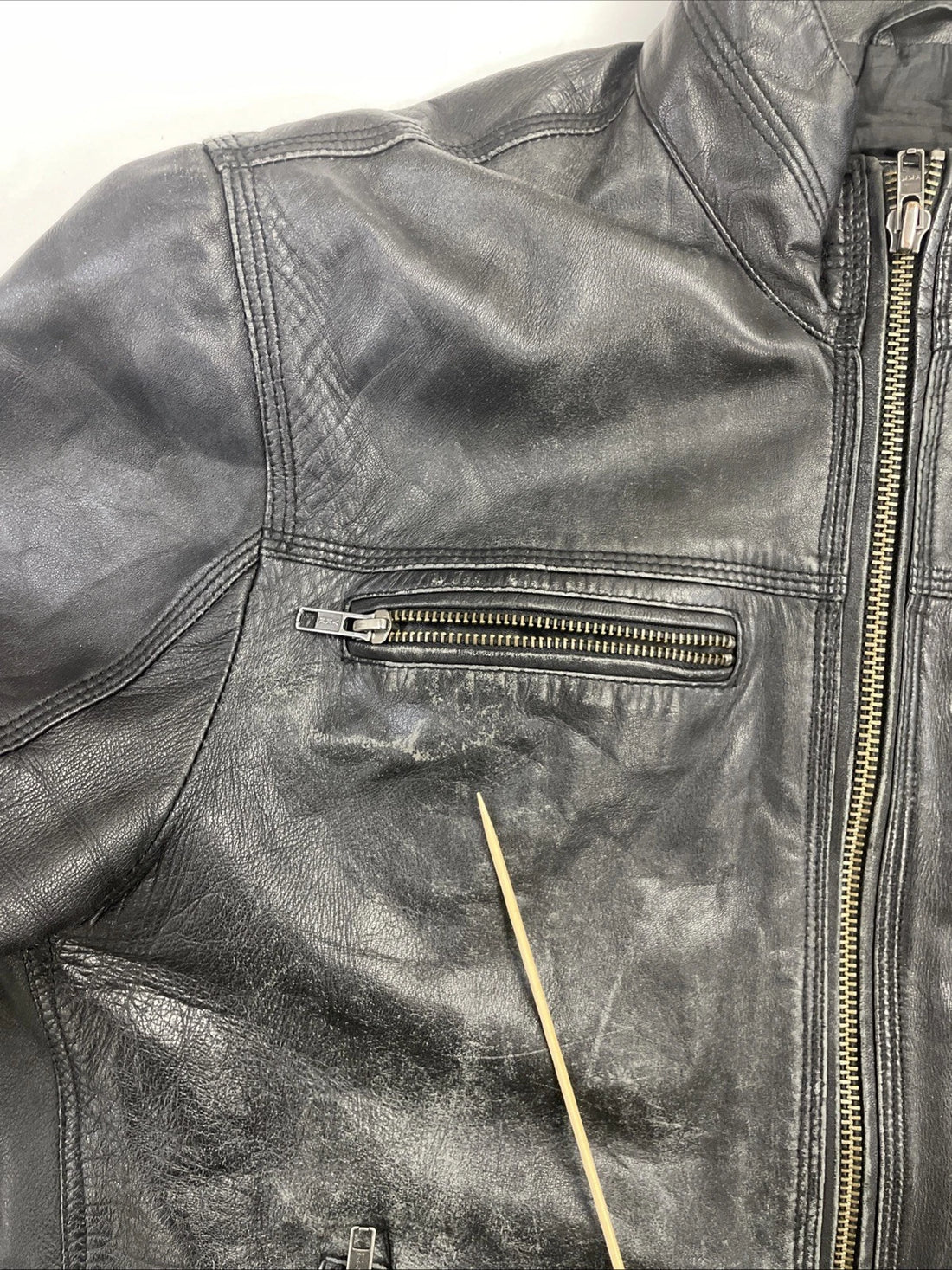 State Leather Bomber Jacket Size Large Black