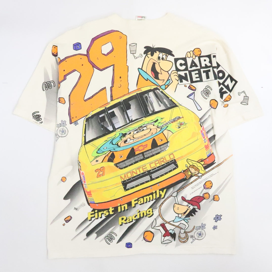 Vintage Flintstones Cartoon Network Wacky Racing T-Shirt XL All Over Print 1996