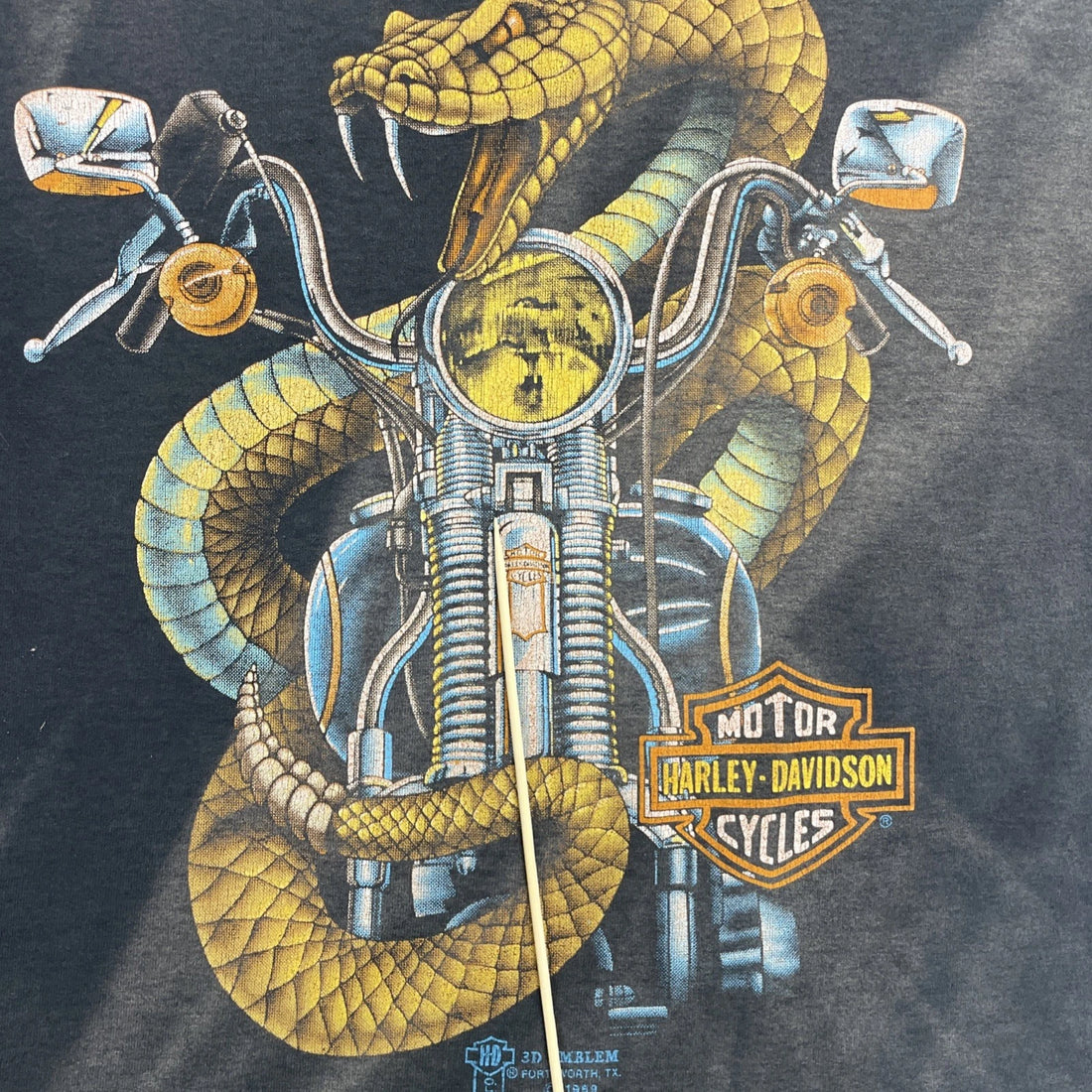 Vintage 3D Emblem Harley Davidson Motorcycles Snake T-Shirt XL 1989 80s