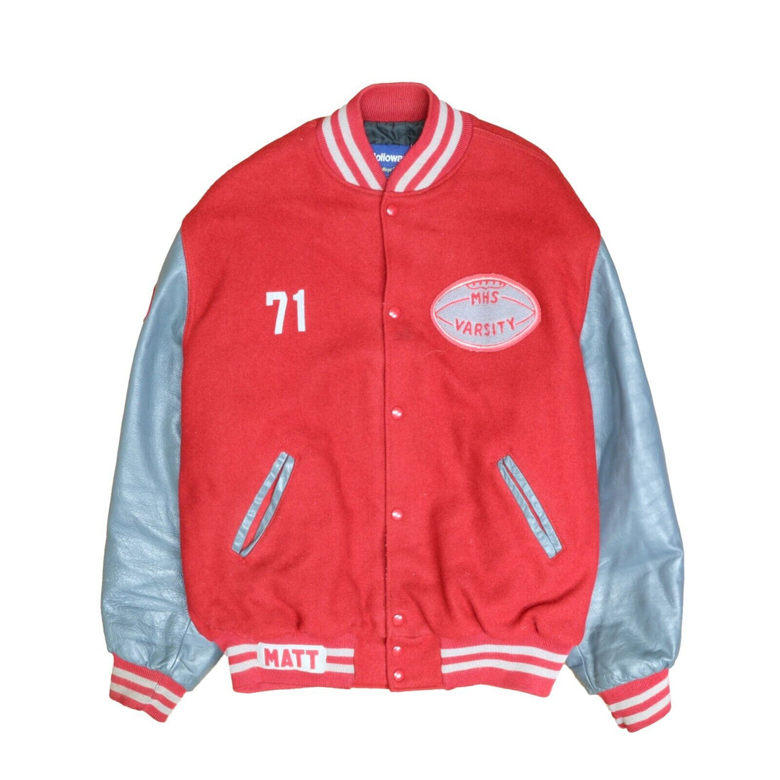 Vintage MHS Football Track Leather Wool Varsity Jacket Size 2XL Red