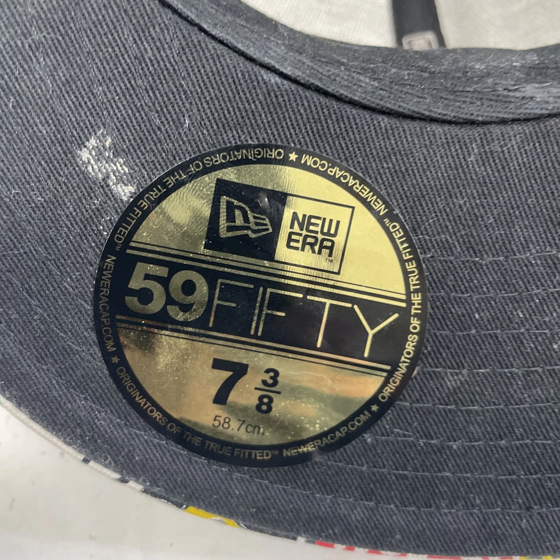 Originators Of The True Fitted Hat Cap Size 7 3/8 All Over Print Faux Leather