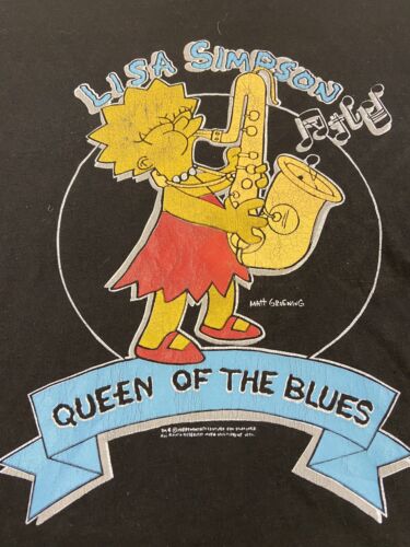 Vintage Lisa Simpson Queen of Blues T-Shirt Size Large Cartoon TV Promo 1989 80s
