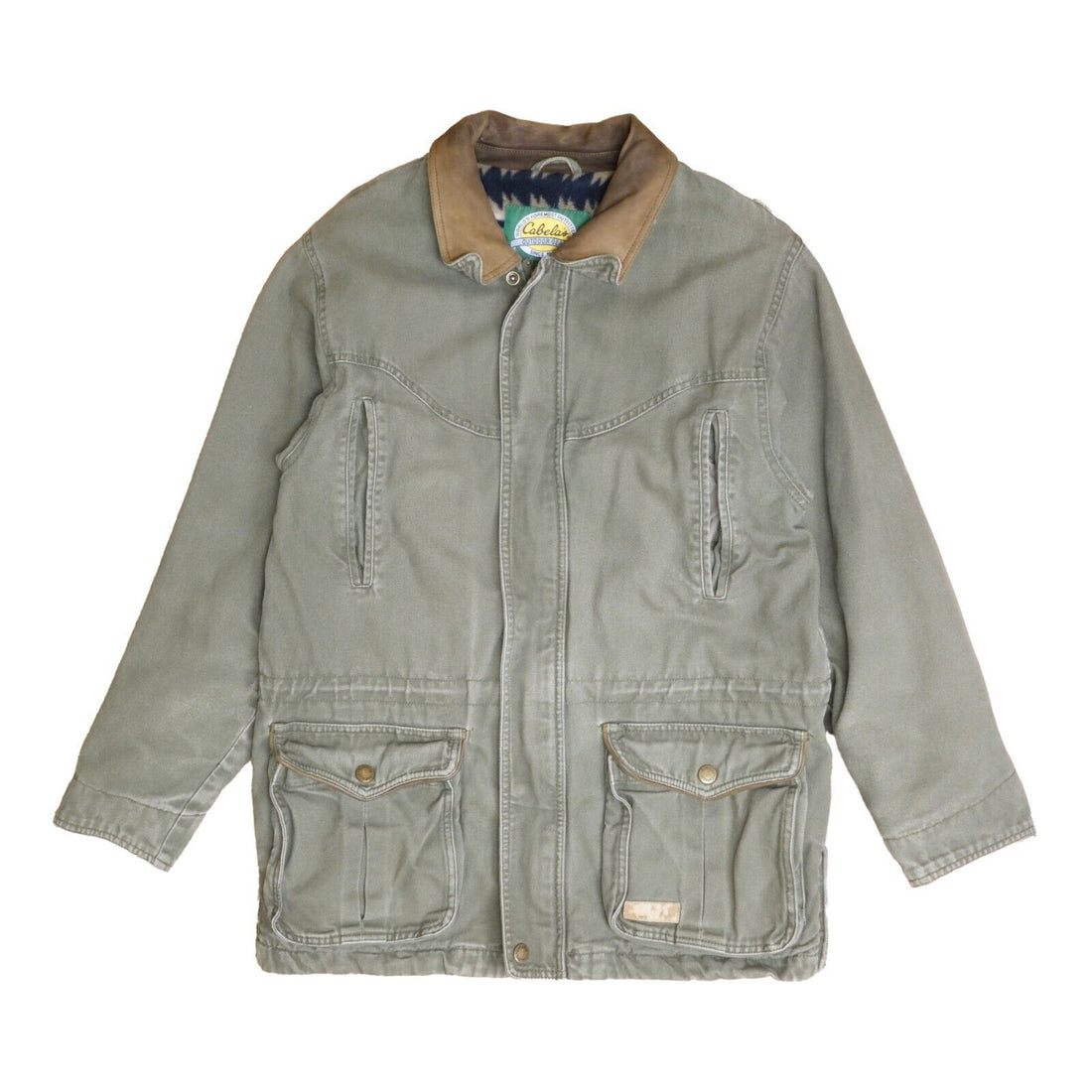 Vintage Cabelas Field Coat Jacket Size Medium Green Fleece Lined