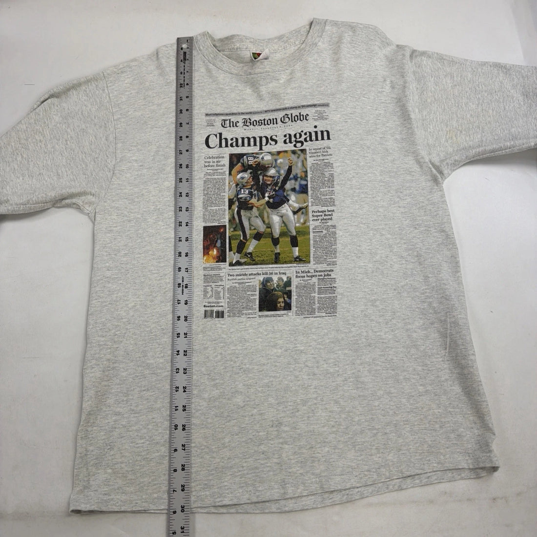 Vintage New England Patriots Newspaper Long Sleeve T-Shirt Size XL NFL