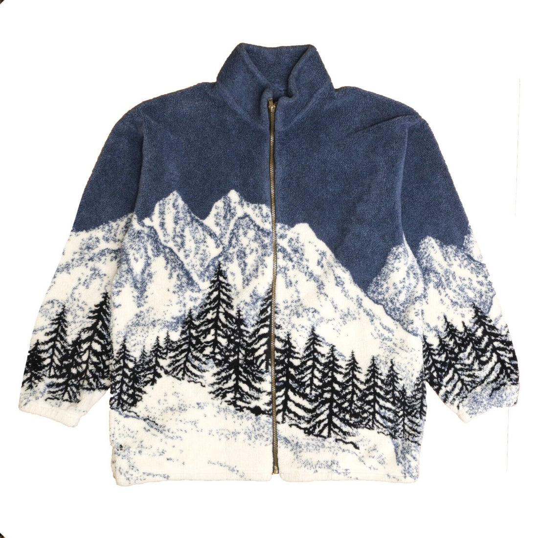 Vintage Winter Mountain Forest Fleece Jacket Size XL Nature Wildlife