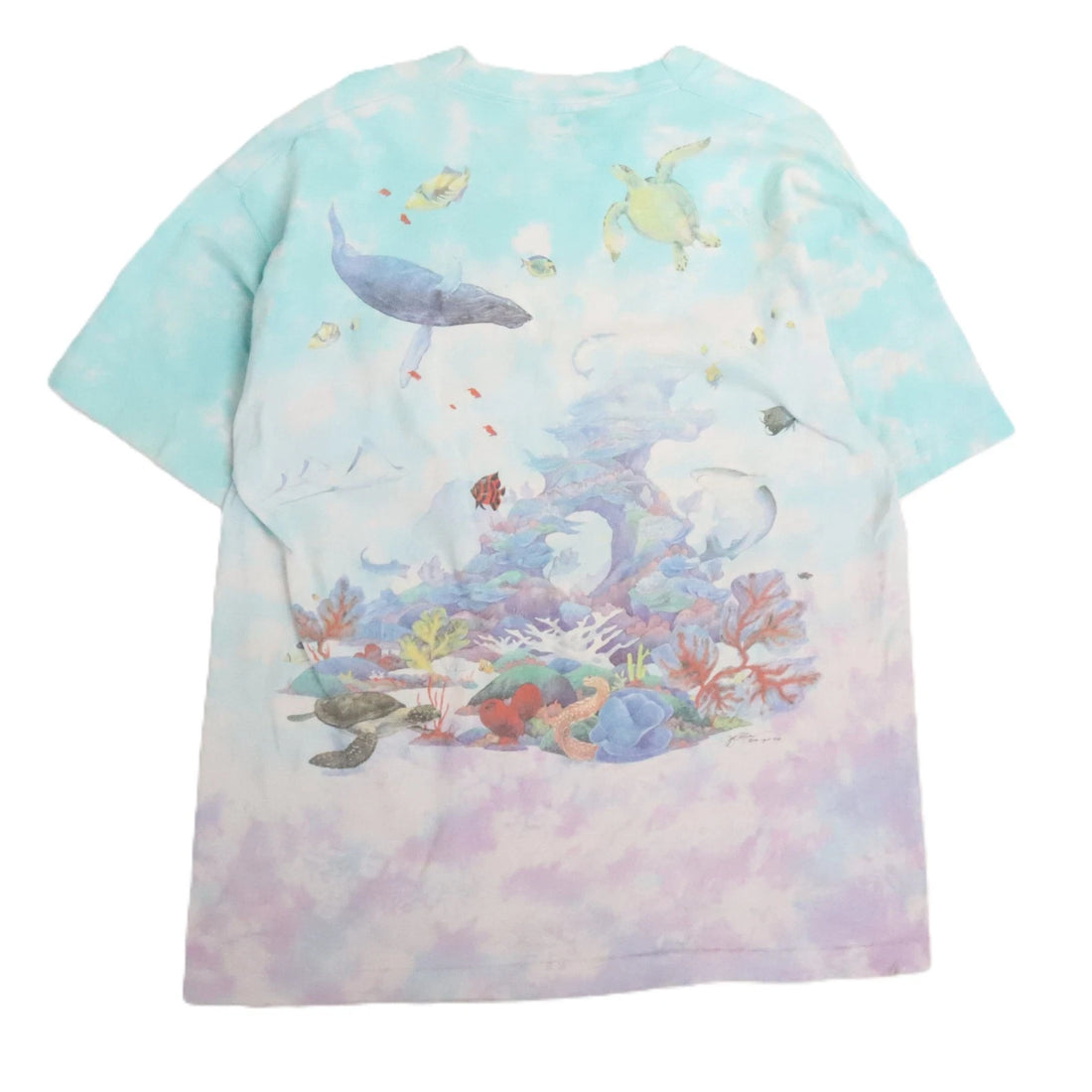 Vintage Oceanica Liquid Blue Tie Dye T-Shirt Size XL Nature Marine Life 90s