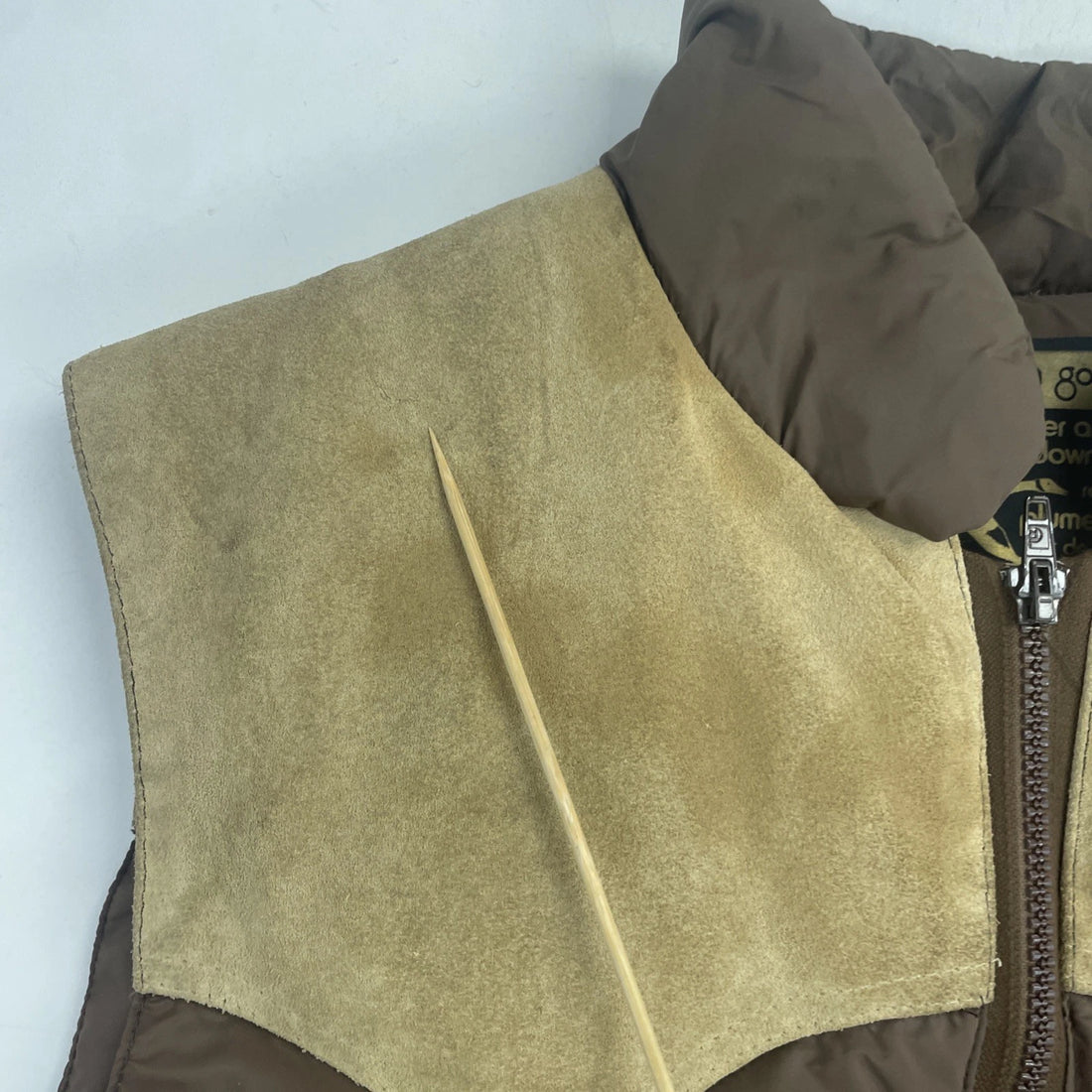 Vintage Golden Goose Puffer Suede Vest Jacket Size Medium Brown Down Insulated