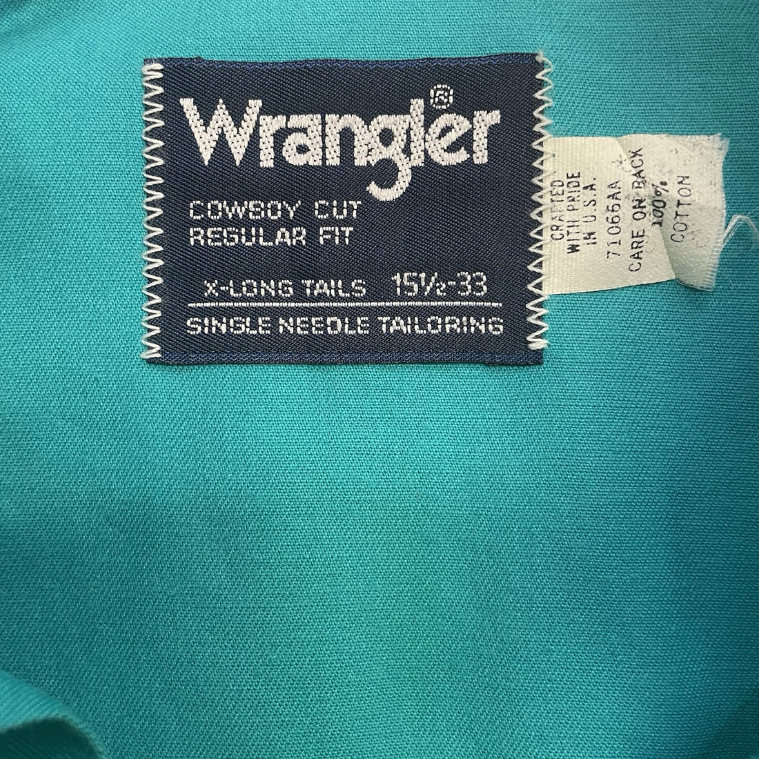 Vintage Wrangler Western Button Up Shirt Size 15 1/2-33 Teal Cowboy Cut