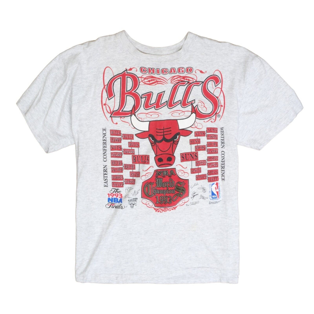 Vintage Chicago Bulls World Champions Playoff Bracket T-Shirt XL 1993 90s NBA