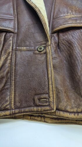 Vintage Spagnolo Leather Flight Bomber Shearling Jacket Size 50 Brown