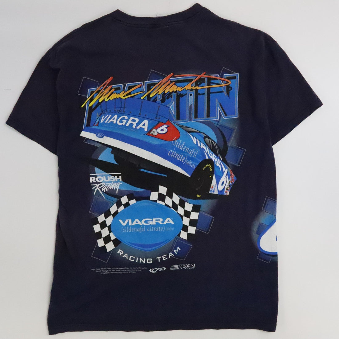 Vintage Mark Martin Viagra Racing T-Shirt Size XL Double Sided NASCAR