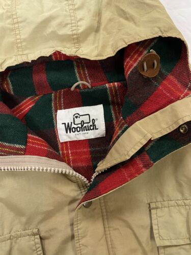 Vintage Woolrich Field Coat Jacket Size XL Beige Plaid Wool Lined