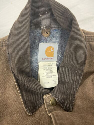 Vintage Carhartt Canvas Chore Jacket Size Large Brown Blanket Lined C02