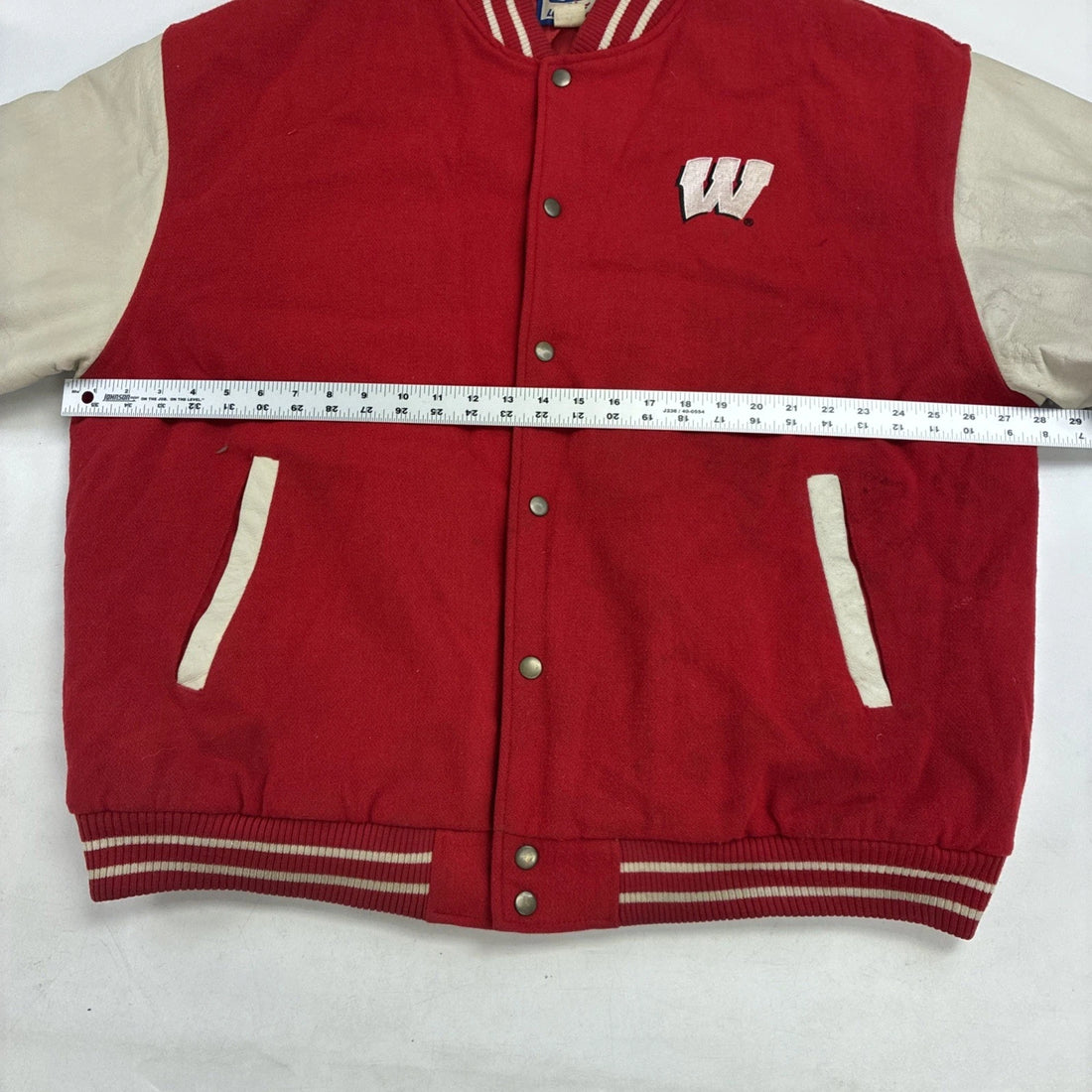 Wisconsin Badgers Logo Athletic Leather Wool Varsity Jacket Size XL NCAA