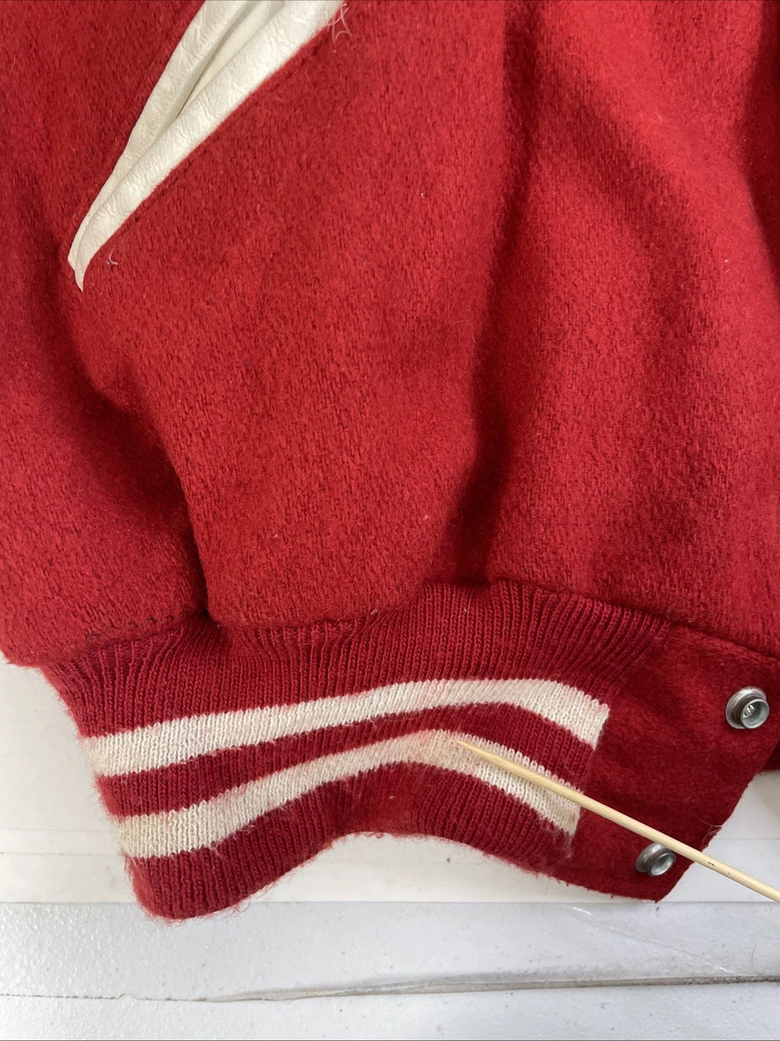 Vintage St. Stephens Leather Wool Varsity Letterman Jacket Size 46 Red 90s
